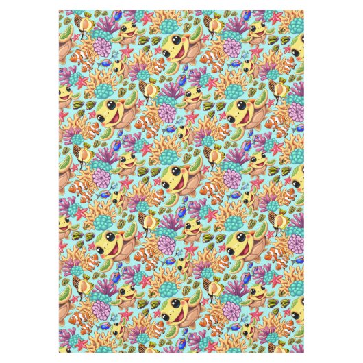 Zee Schildpad Baby Gelukkig en schattig personage Tafelkleed (Voorkant)