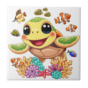 Zee Schildpad Baby Gelukkig en schattig personage Tegeltje