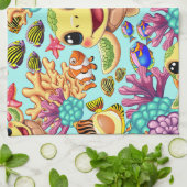 Zee Schildpad Baby Gelukkig en schattig personage Theedoek (Gevouwen)