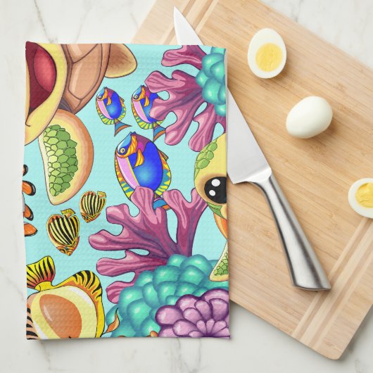 Zee Schildpad Baby Gelukkig en schattig personage Theedoek (Quarter Fold)