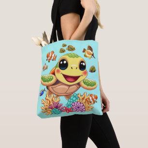 Zee Schildpad Baby Gelukkig en schattig personage Tote Bag