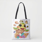 Zee Schildpad Baby Gelukkig en schattig personage Tote Bag (Voorkant)