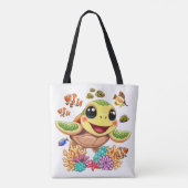 Zee Schildpad Baby Gelukkig en schattig personage Tote Bag (Achterkant)