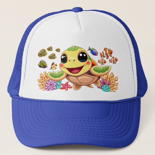 Zee Schildpad Baby Gelukkig en schattig personage Trucker Pet (Voorkant)