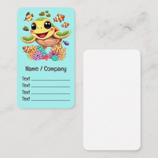 Zee Schildpad Baby Gelukkig en schattig personage Visitekaartje (Voorkant / Achterkant)