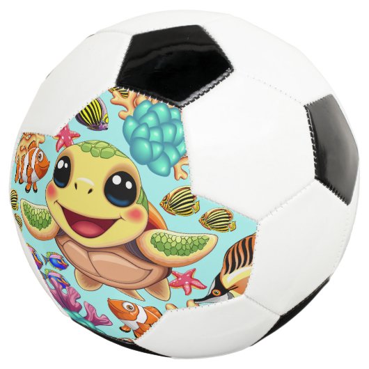 Zee Schildpad Baby Gelukkig en schattig personage Voetbal (Drie kwart)