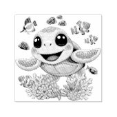 Zee Schildpad Baby Gelukkig en schattig personage Zelfinktende Stempel (Design)