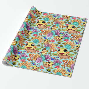 Zee Schildpad Baby Happy en Leuke Karakter Bumper  Cadeaupapier