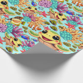 Zee Schildpad Baby Happy en Leuke Karakter Bumper Cadeaupapier (Hoek)