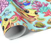 Zee Schildpad Baby Happy en Leuke Karakter Bumper Cadeaupapier (Rol Hoek)