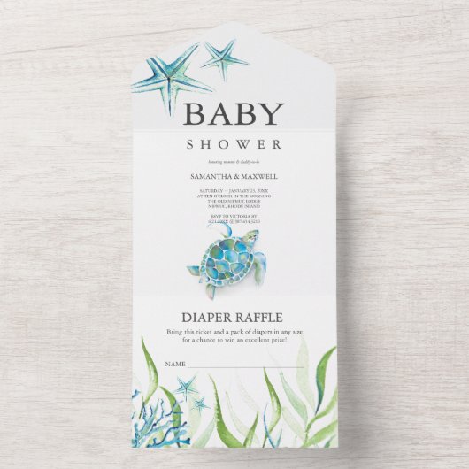 Zee schildpad Baby shower in één uitnodiging (Binnen)