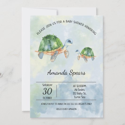 Zee schildpad - Baby shower Kaart (Voorkant)
