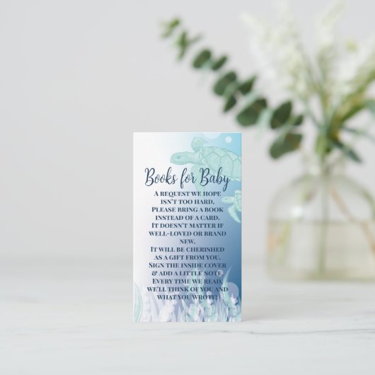 Zee schildpad Baby shower onder de Zeeen boeken Informatiekaartje (Staand voorkant)