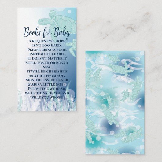 Zee schildpad Baby shower onder de Zeeen boeken Informatiekaartje (Voorkant / Achterkant)