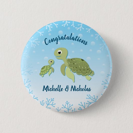 Zee schildpad Baby shower onder het Zee Ronde Button 5,7 Cm (Voorkant)