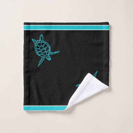Zee Schildpad Badkamer Zwart Blauwgroen Wit Nautis Bad Handdoek (Wasdoekje)