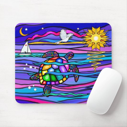 Zee schildpad (blauw / roze) muismat (Met muis)