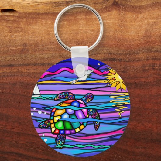 Zee schildpad (blauw / roze) sleutelhanger (Voorkant)