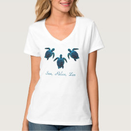 zee schildpad, blauwe digitale tekening t-shirt