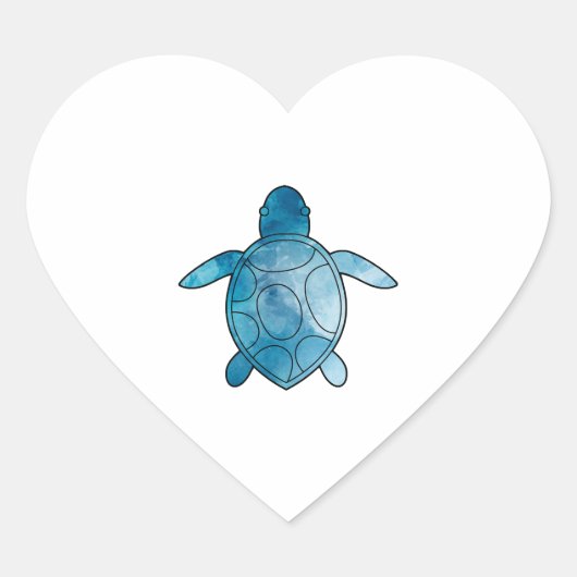 Zee Schildpad blauwe waterverf Hart Sticker (Voorkant)