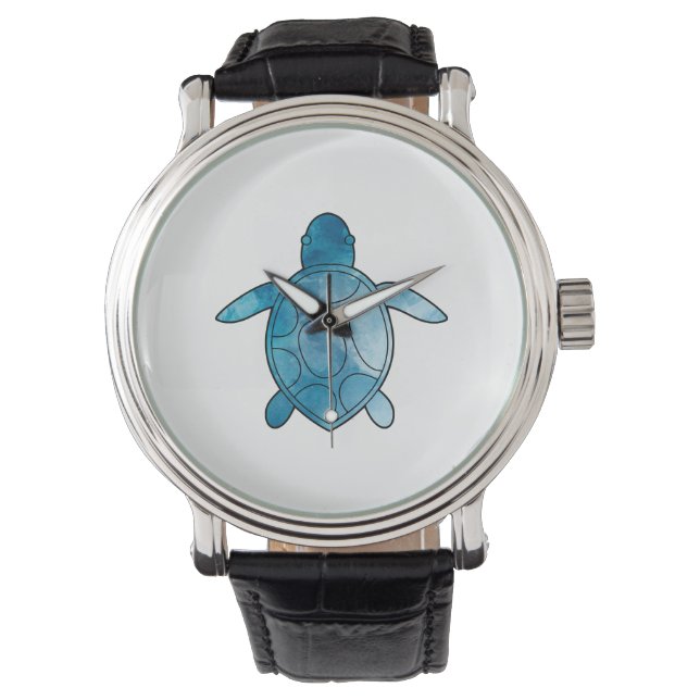 Zee Schildpad blauwe waterverf Horloge (Voorkant)