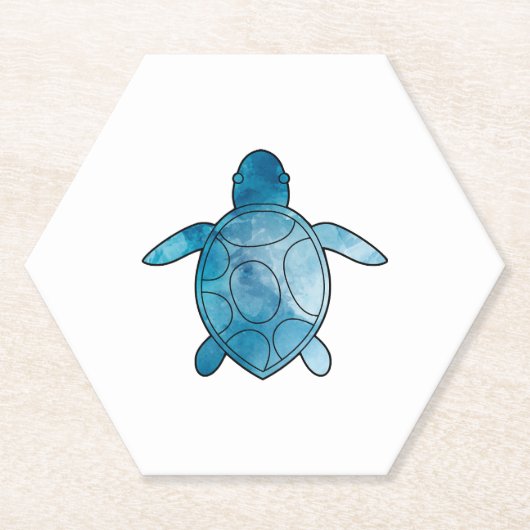 Zee Schildpad blauwe waterverf Kartonnen Onderzetters (Voorkant)