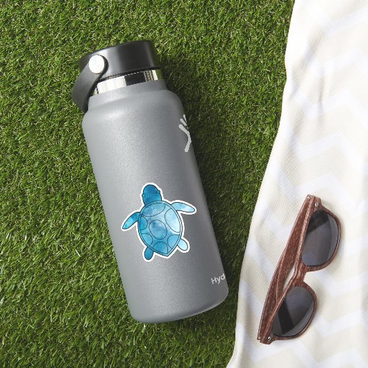 Zee Schildpad blauwe waterverf Sticker (HydroFlask Insitu)