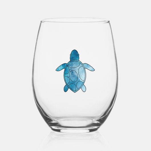 Zee Schildpad blauwe waterverf Wijnglas Zonder Voet (Voorkant)