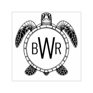 Zee Schildpad Buikzicht 3 Initiaal Monogram #1 Zelfinktende Stempel