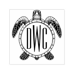 Zee Schildpad Buikzicht 3 Initiaal Monogram #2 Zelfinktende Stempel