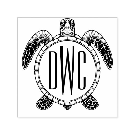 Zee Schildpad Buikzicht 3 Initialen Monogram #2 Zelfinktende Stempel (Design)