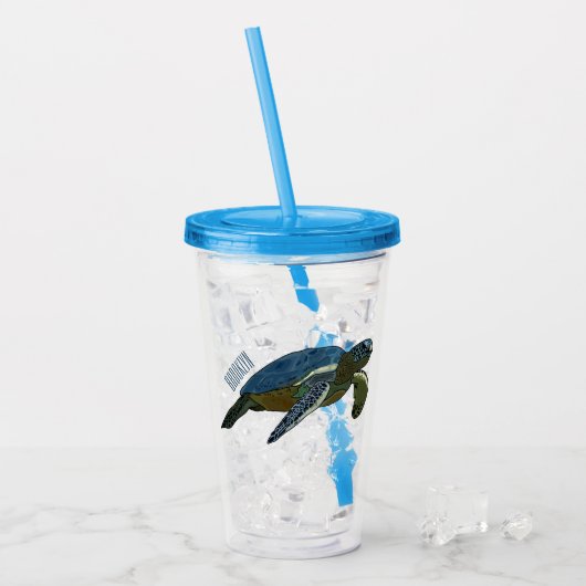 Zee schildpad cartoon acryl drinkbeker (Voorkant ijs)