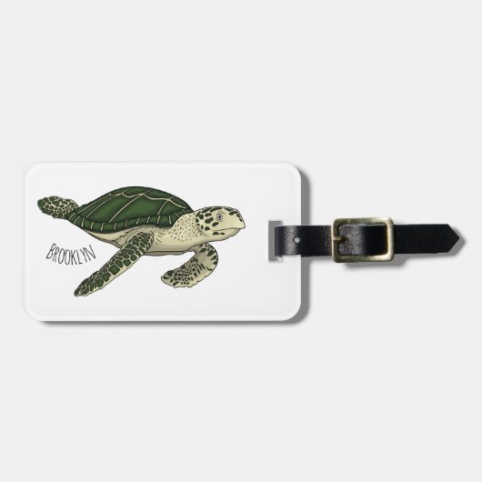 Zee schildpad cartoon bagagelabel (Voorkant horizontaal)