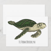 Zee schildpad cartoon kaart (Voorkant / Achterkant)