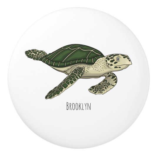 Zee schildpad cartoon keramische knop (Voorkant)