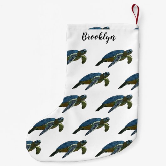 Zee schildpad cartoon kleine kerstsok (Achterkant)