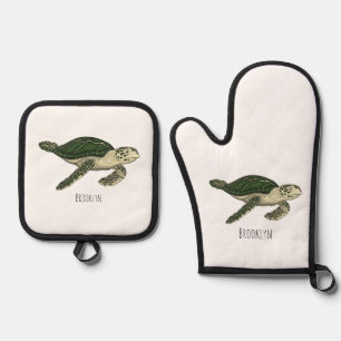 Zee schildpad cartoon ovenwant & pannenlap set