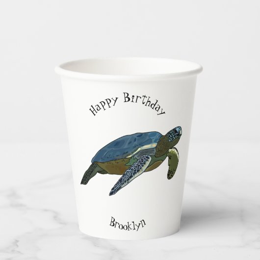Zee schildpad cartoon papieren bekers (Voorkant)