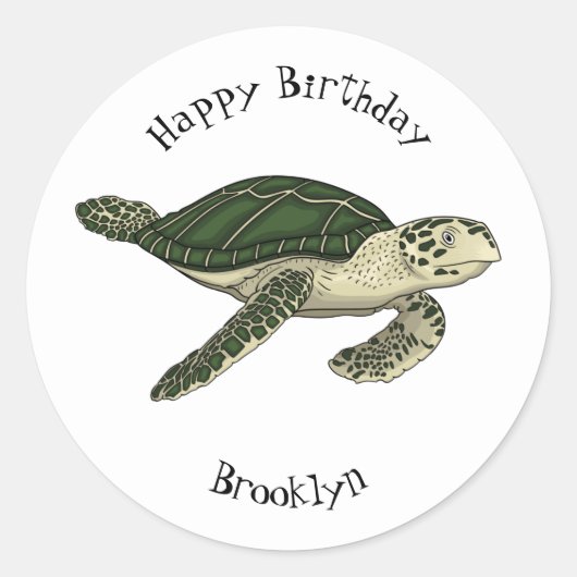 Zee schildpad cartoon ronde sticker (Voorkant)