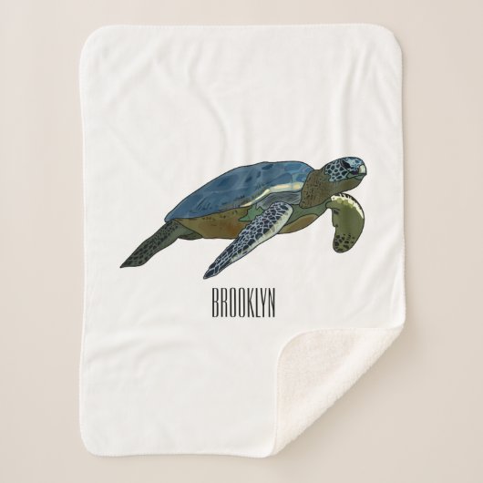 Zee schildpad cartoon sherpa deken (Voorkant)