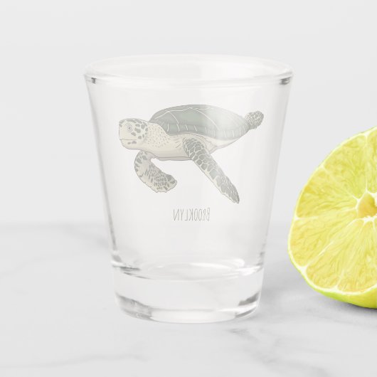 Zee schildpad cartoon shot glas (Achterkant)