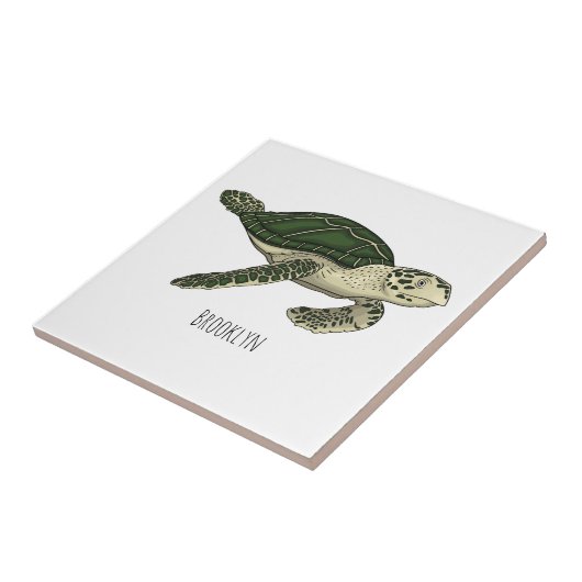Zee schildpad cartoon tegeltje (Zijkant)