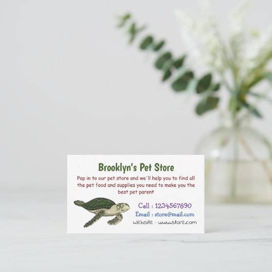 Zee schildpad cartoon visitekaartje (Staand voorkant)