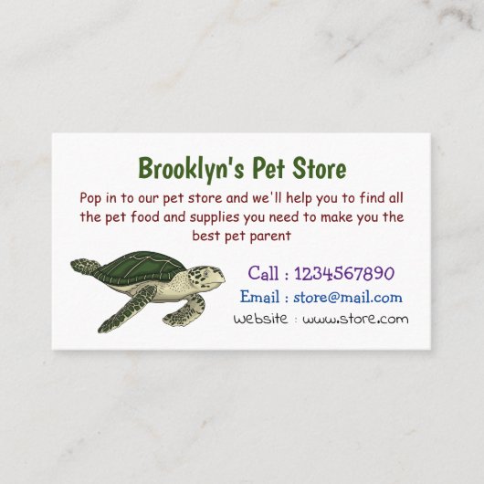 Zee schildpad cartoon visitekaartje (Voorkant)