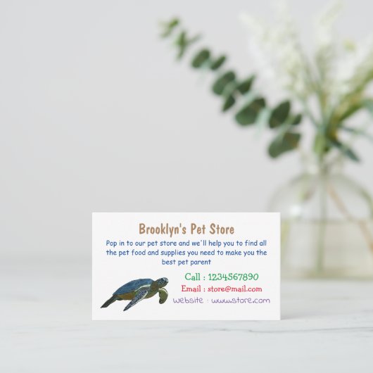 Zee schildpad cartoon visitekaartje (Staand voorkant)