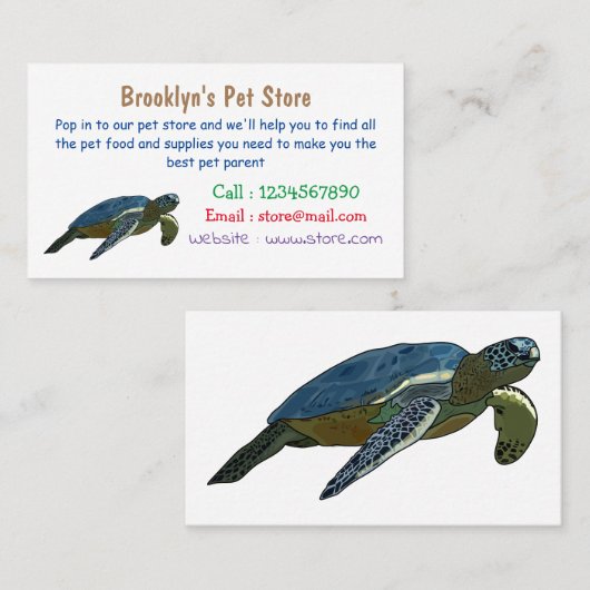 Zee schildpad cartoon visitekaartje (Voorkant / Achterkant)
