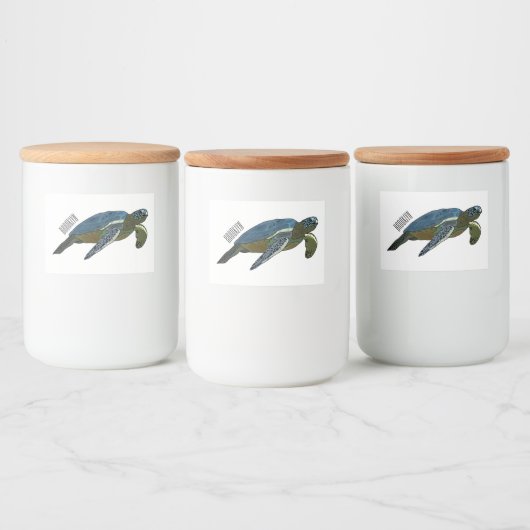 Zee schildpad cartoon voedselcontainer etiket (Flessen)