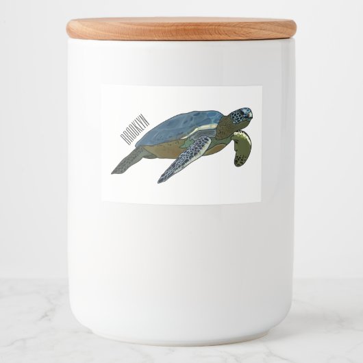 Zee schildpad cartoon voedselcontainer etiket (Voorkant)