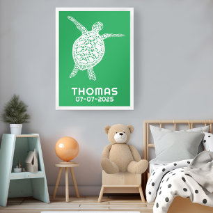 Zee schildpad CUSTOM BABY NAAM VERJAARDAG Kunst Poster