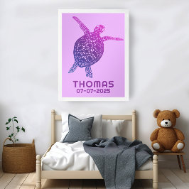 Zee schildpad CUSTOM BABY NAAM VERJAARDAG Kunst Poster